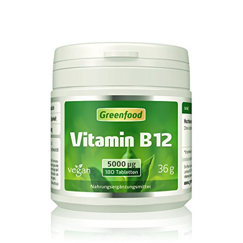 Vitamin B12 (Methylcobalamin), 5000 µg, extra hochdosiert, 180 Tabletten, vegan – wichtig für Nervensystem und Denkvermögen, stimmungsaufhellend. OHNE künstliche Zusätze. Ohne Gentechnik. -