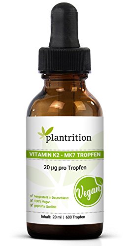 Vitamin K2 Mk7 Tropfen Vegan (100 µg pro Portion) plantrition 600 Tropfen Vitamin K2 Öl Natürliches Menaquinon MK-7 - >99% All-Trans 1 Flasche (20ml) -